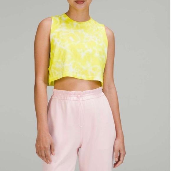 NWOT Lululemon All Yours Cropped Cotton‎ Tank Top Tie Dye Yellow Size 12 - Picture 1 of 8